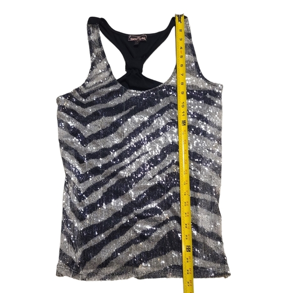Almost Famous Black & White Tank Top with Silver Sequins Size L - Picture 7 of 7